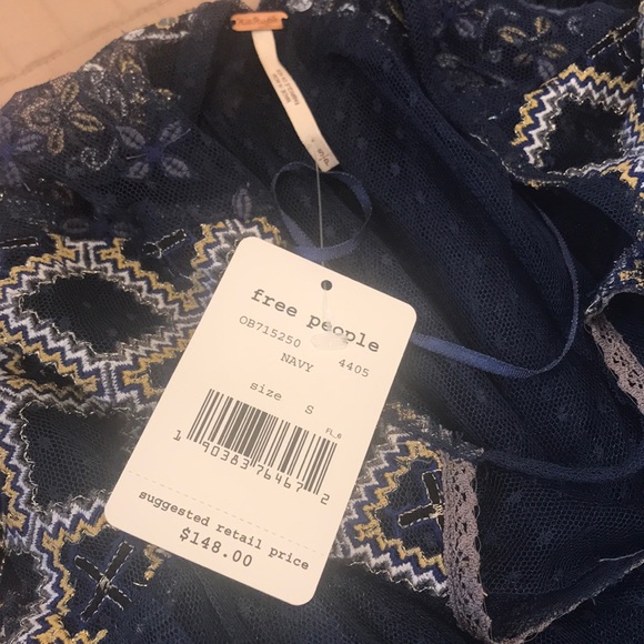 Free People Navy Blue Mesh Top! - Picture 6 of 7